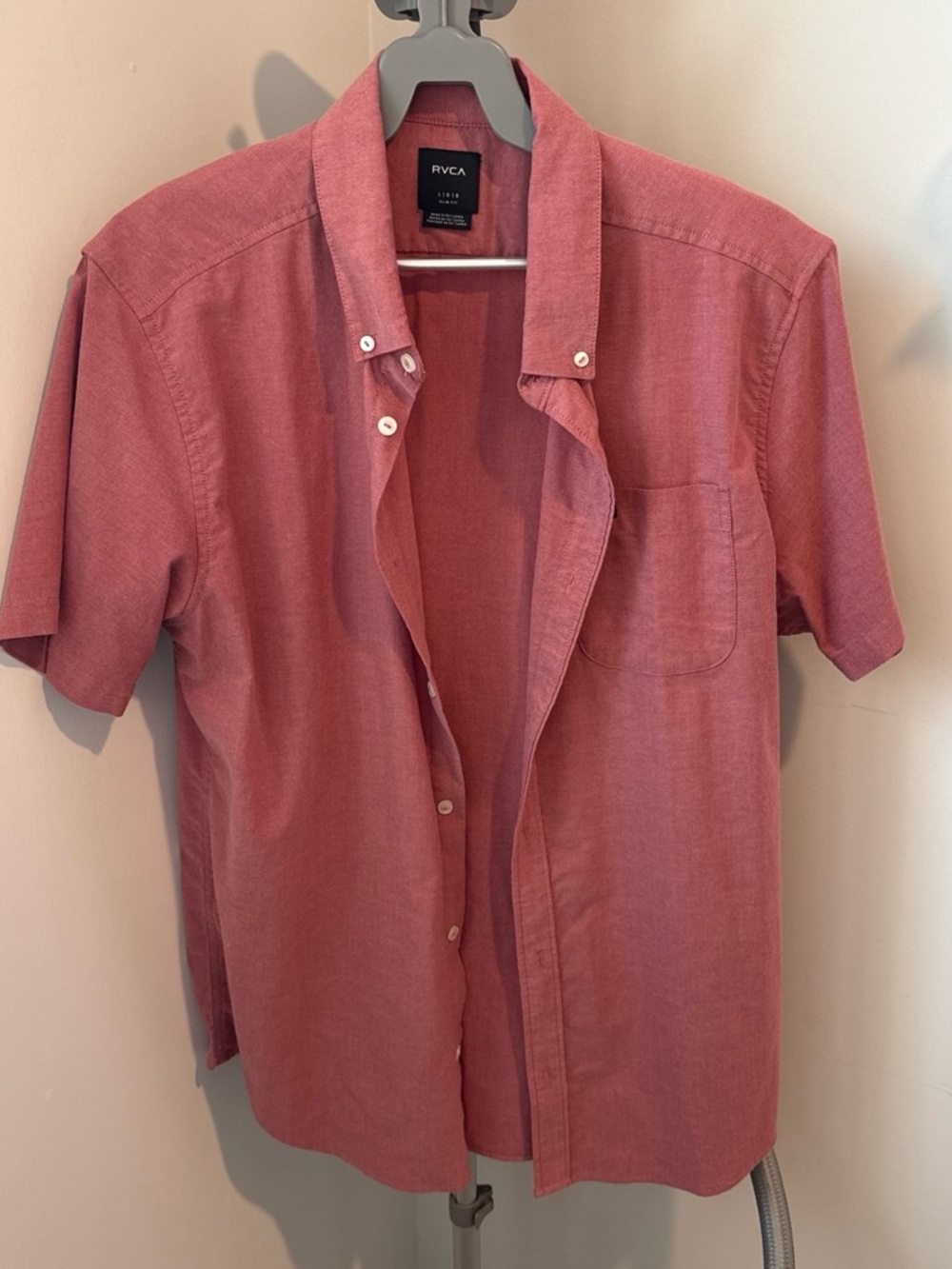 RVCA Men’s Short Sleeve Button-Down Shirt in Rose